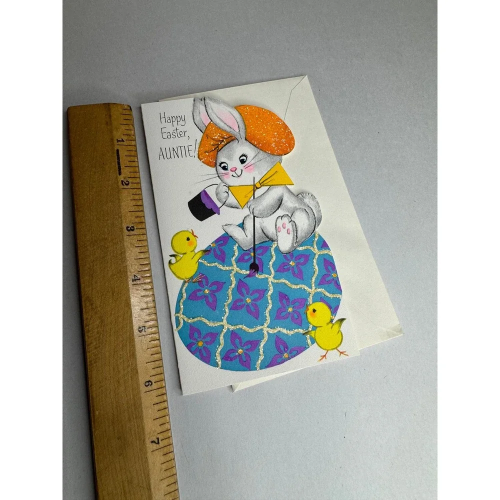 Vintage Rust Craft Happy Easter Auntie Greeting Card Bunny Chicks 10EF716-4 USA
